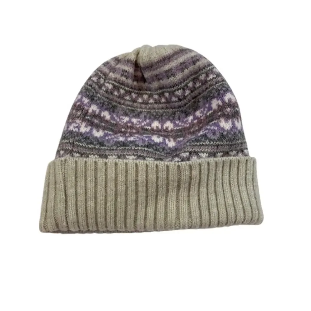 MUK LUK-Beanie Fairisle Pattern With a Folded Ribbed Cuff